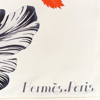 Hermes Silk Tulipomanie Scarf 90 White Corail Gris 2 of 4