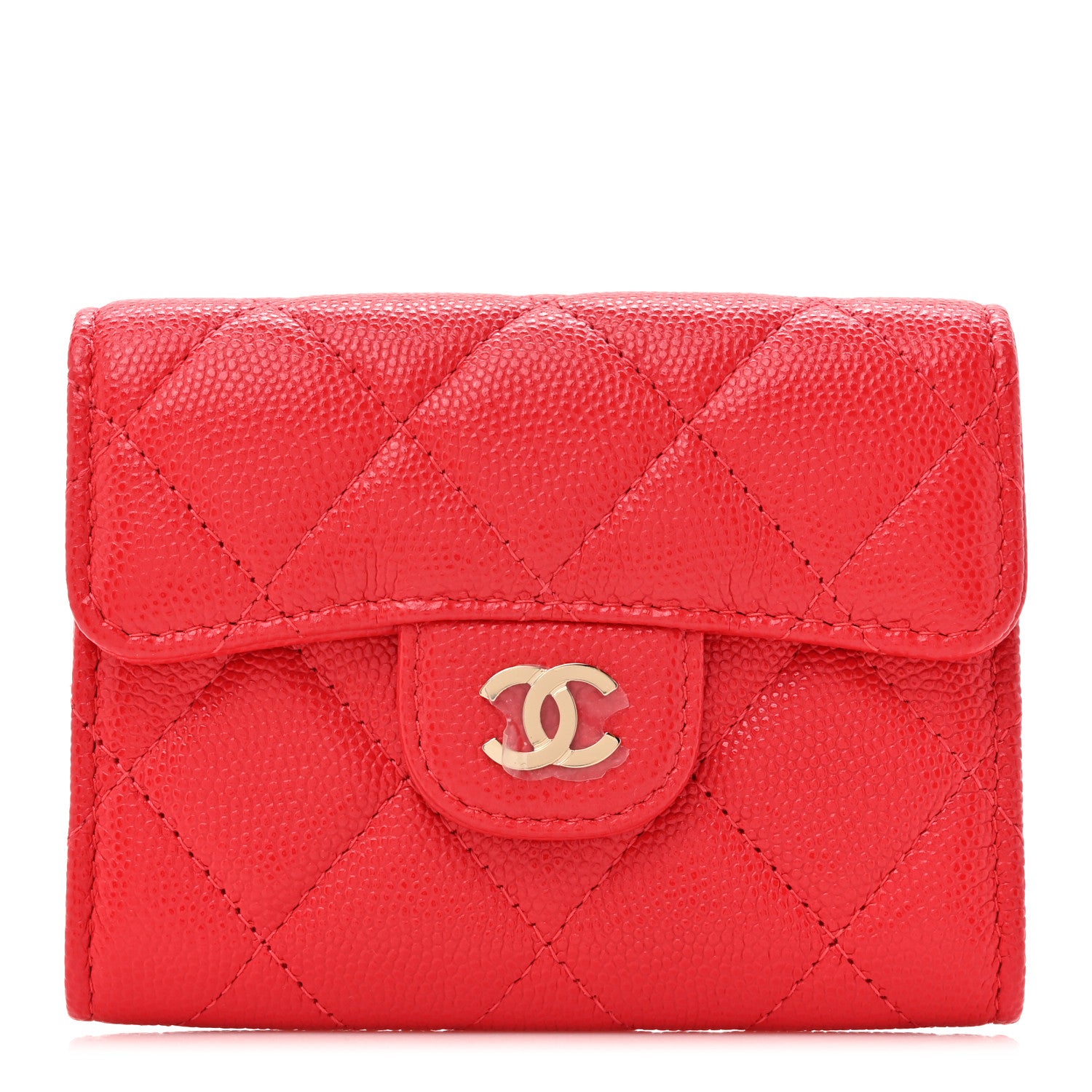 Chanel Caviar Quilted Flap Card Holder Wallet Red 1 of 9