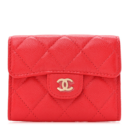 Chanel Caviar Quilted Flap Card Holder Wallet Red 1 of 9
