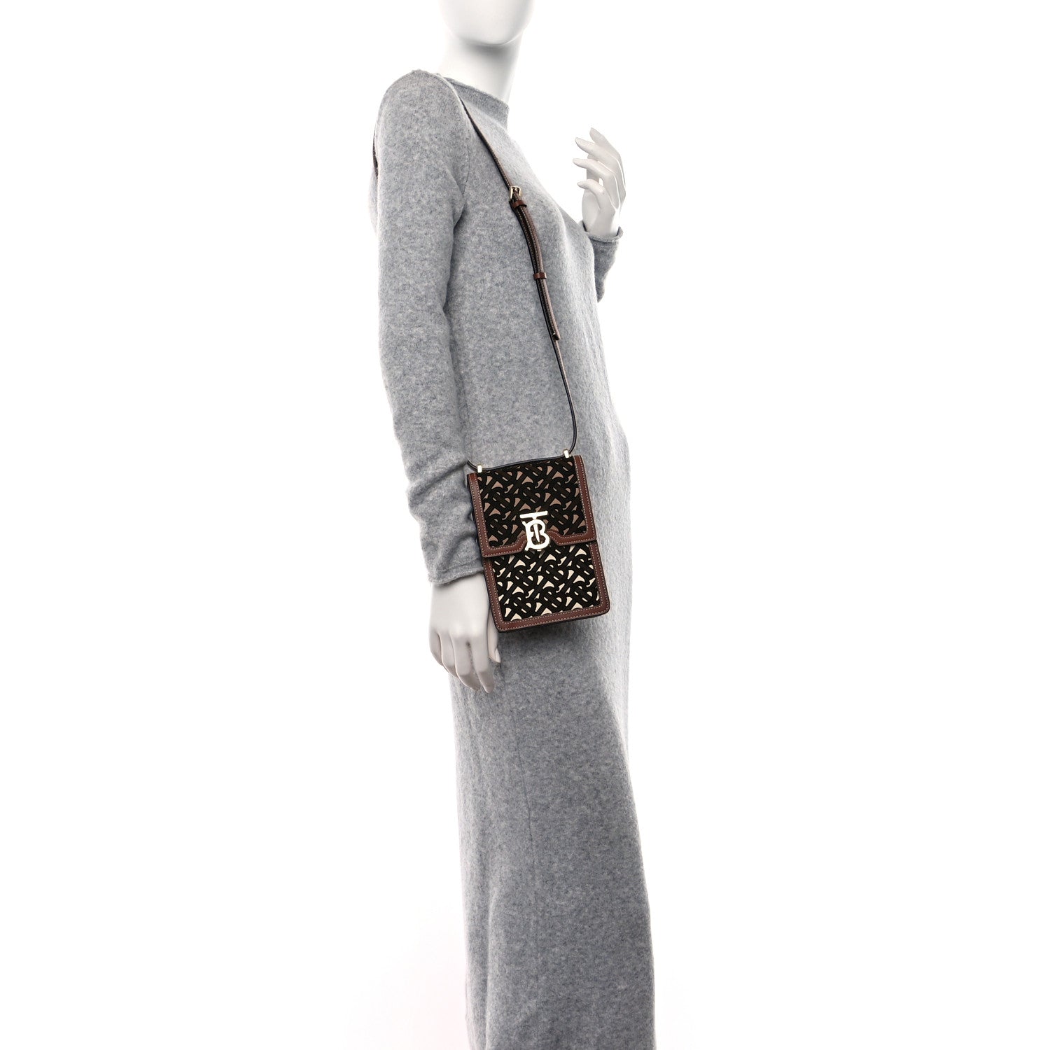 Burberry Velvet TB Mini Robin Crossbody Brown Black 3 of 8