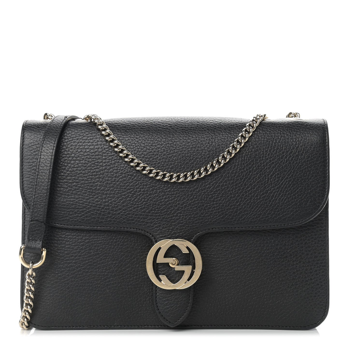 Dollar Calfskin Interlocking G Shoulder Bag Black