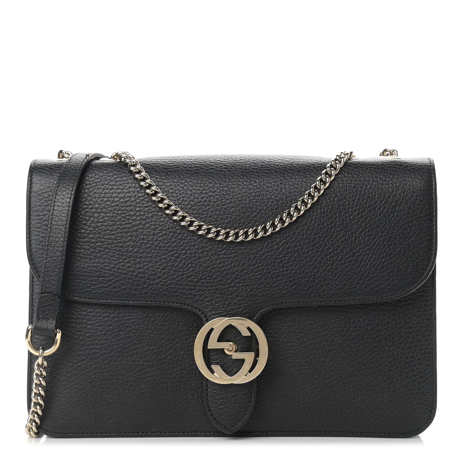 Gucci Dollar Calfskin Interlocking G Shoulder Bag Black 1 of 12