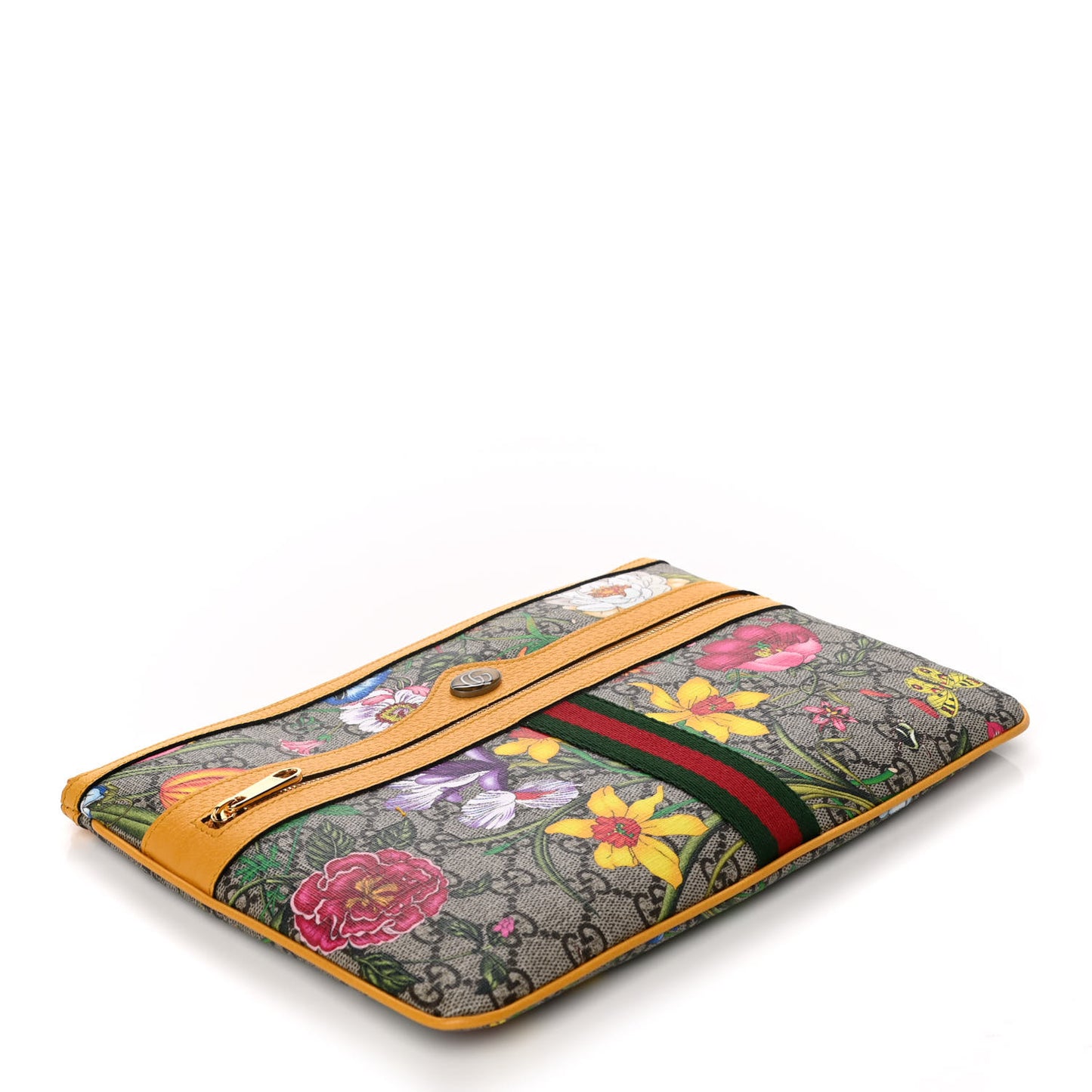 GG Supreme Monogram Flora Large Ophidia Pouch Clutch Beige Multicolor Crop