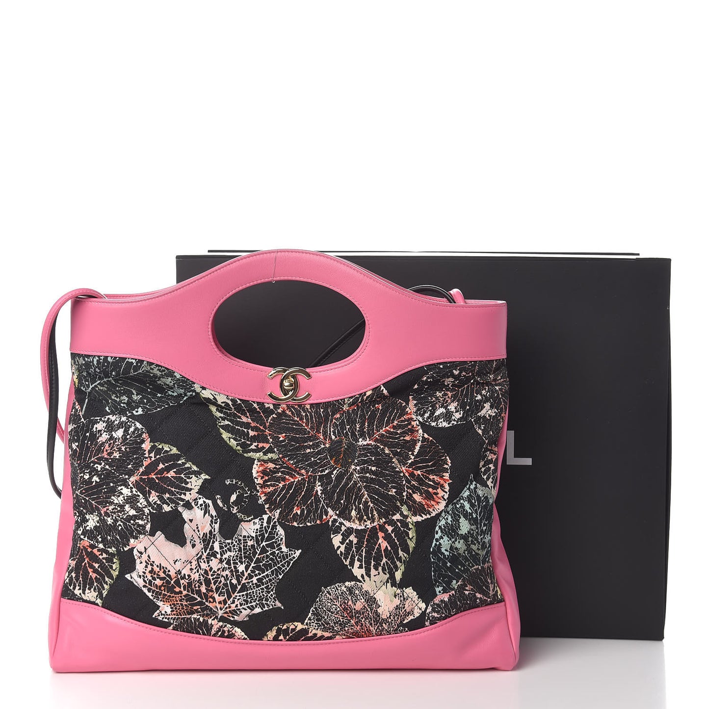 Calfskin Canvas Printed Medium 31 Shopping Bag Pink Black