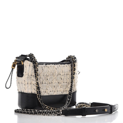 Chanel Tweed Calfskin Quilted Small Gabrielle Hobo Ivory Black 4 of 8