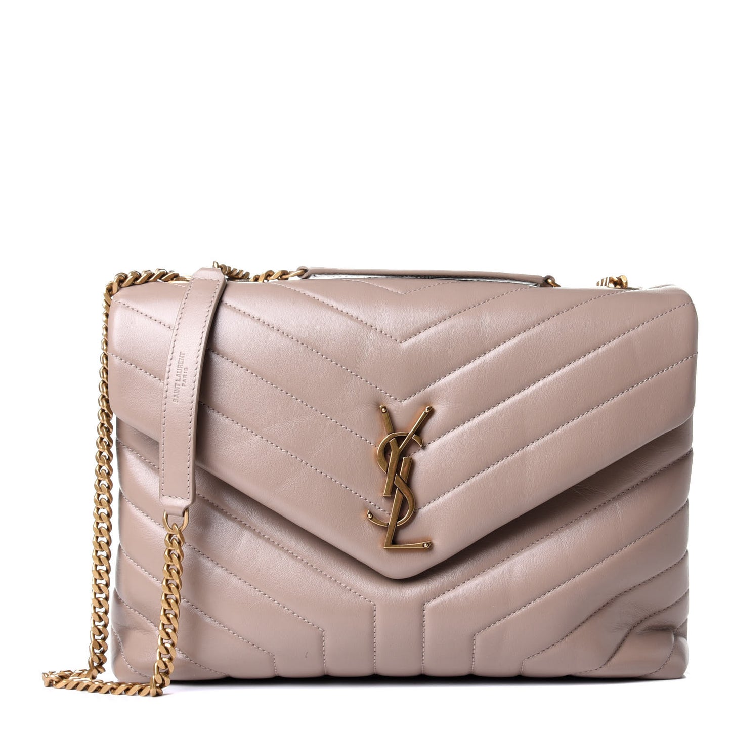 Calfskin Y Quilted Monogram Medium Loulou Chain Satchel Dusty Grey