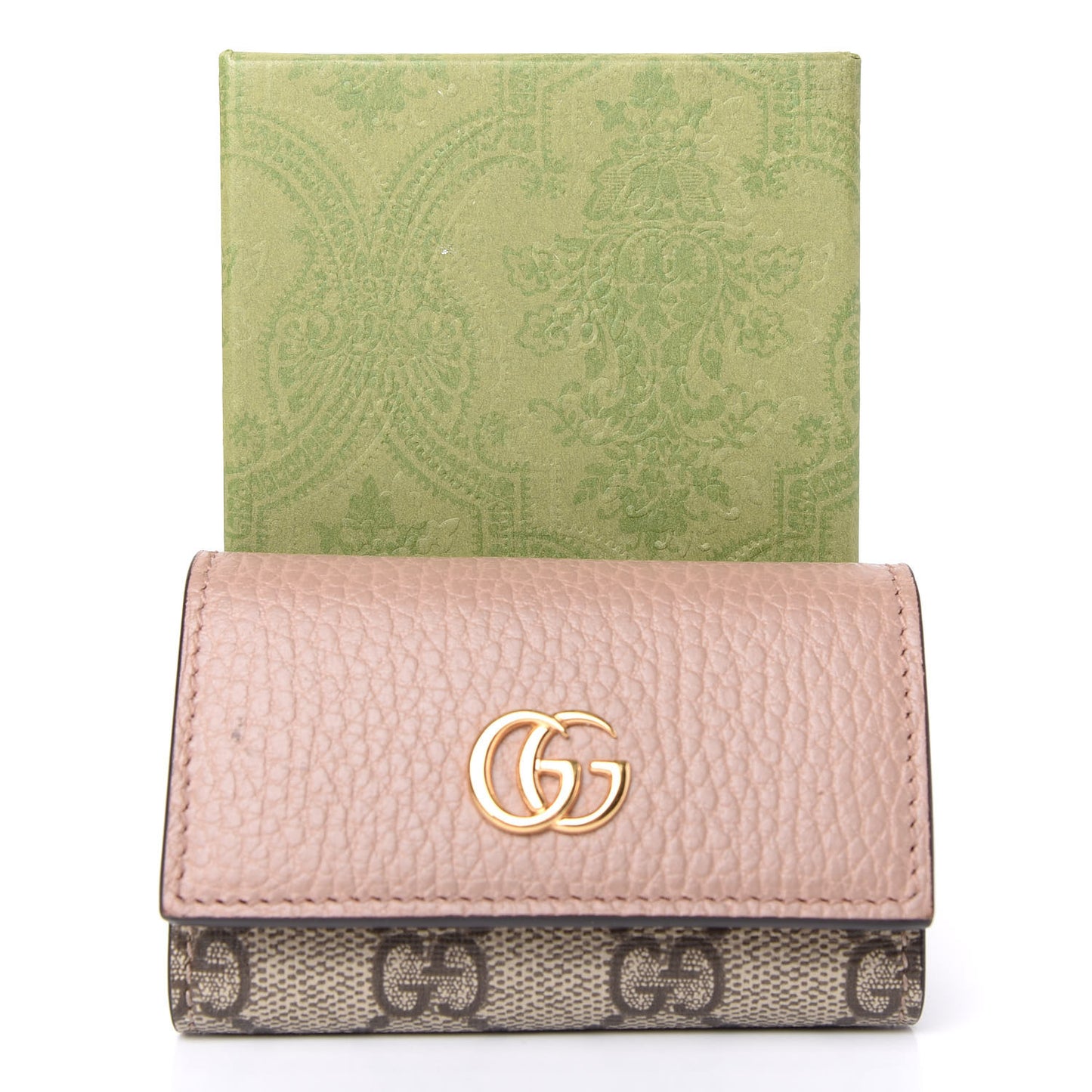 Dollar Calfskin GG Supreme Monogram GG Marmont 6 Key Holder Case Porcelain Rose Beige Ebony