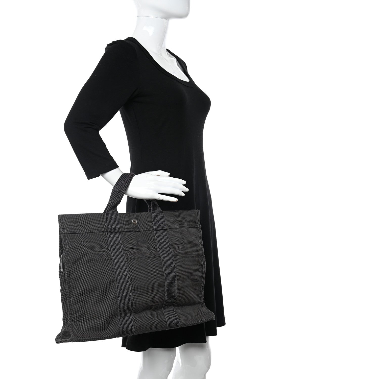 Hermes Canvas Herline MM Tote Grey 2 of 10