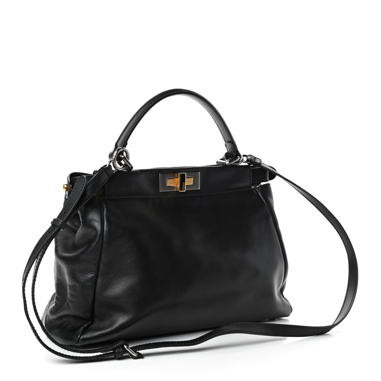 Fendi Calfskin Calf Hair Leopard Print Medium Peekaboo Iconic Satchel Black 2 of 4