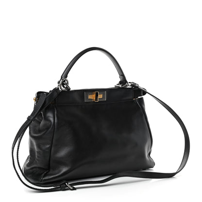Fendi Calfskin Calf Hair Leopard Print Medium Peekaboo Iconic Satchel Black 2 of 4