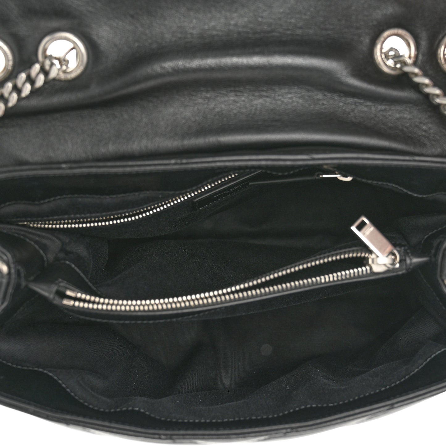 Calfskin Y Quilted Monogram Medium Loulou Chain Satchel Black