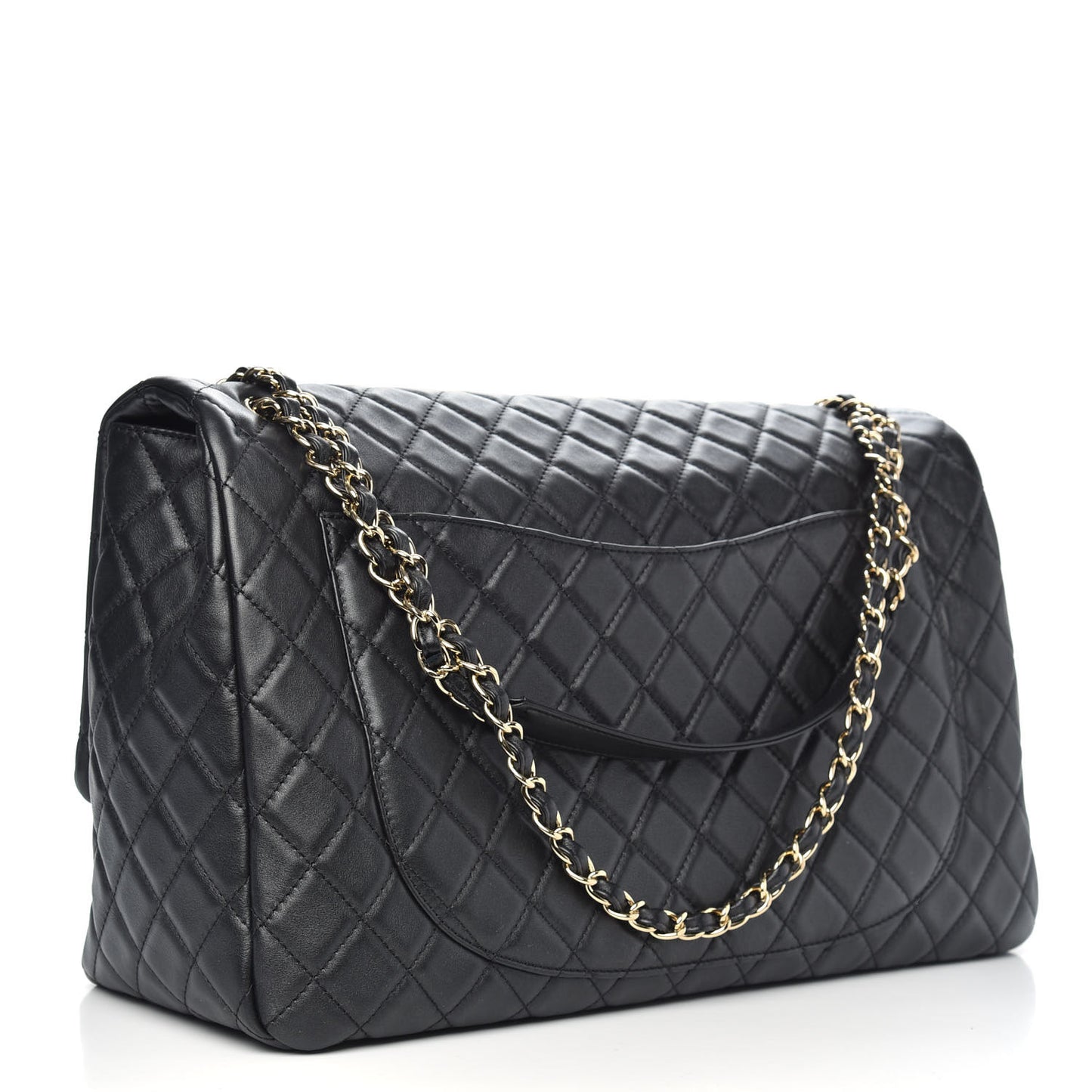 Calfskin Quilted XXL Travel Flap Bag Black