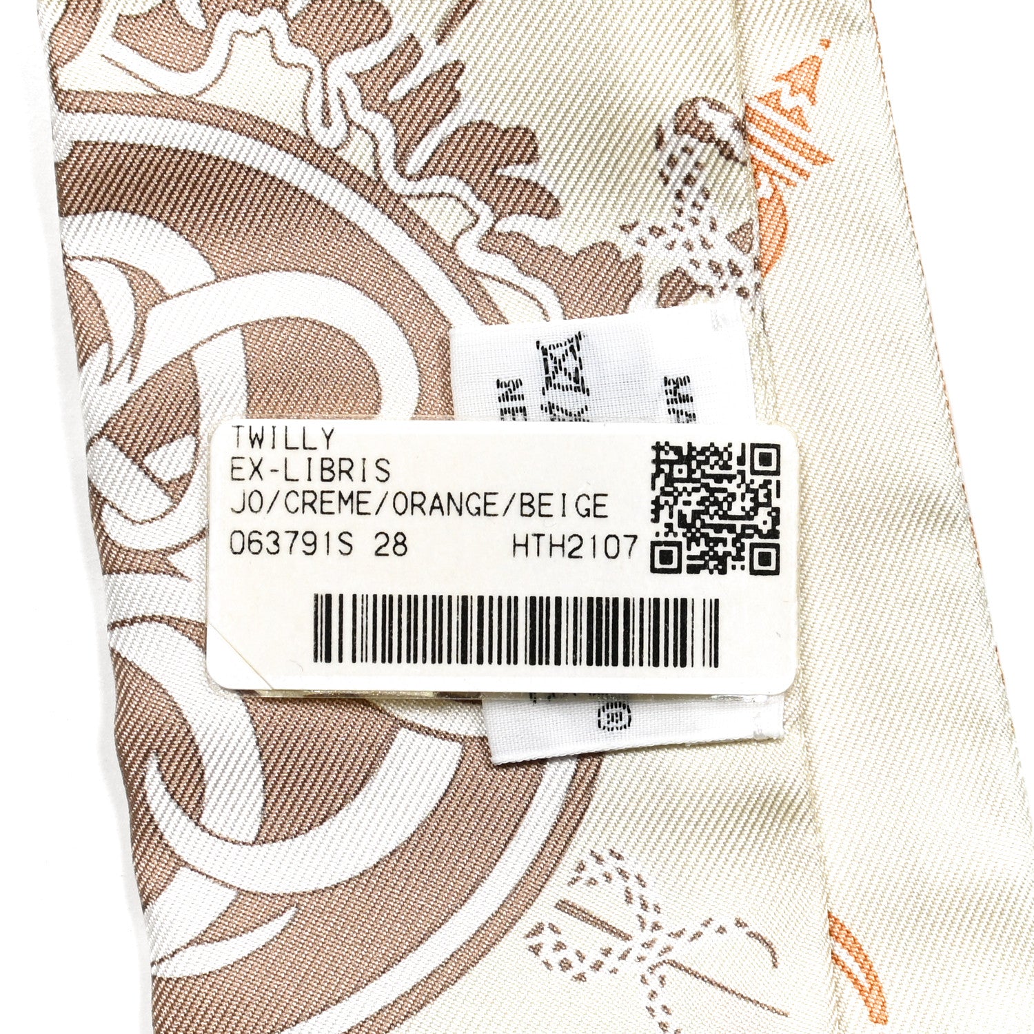 Hermes Silk Ex-Libris Twilly Creme Orange Beige 5 of 5