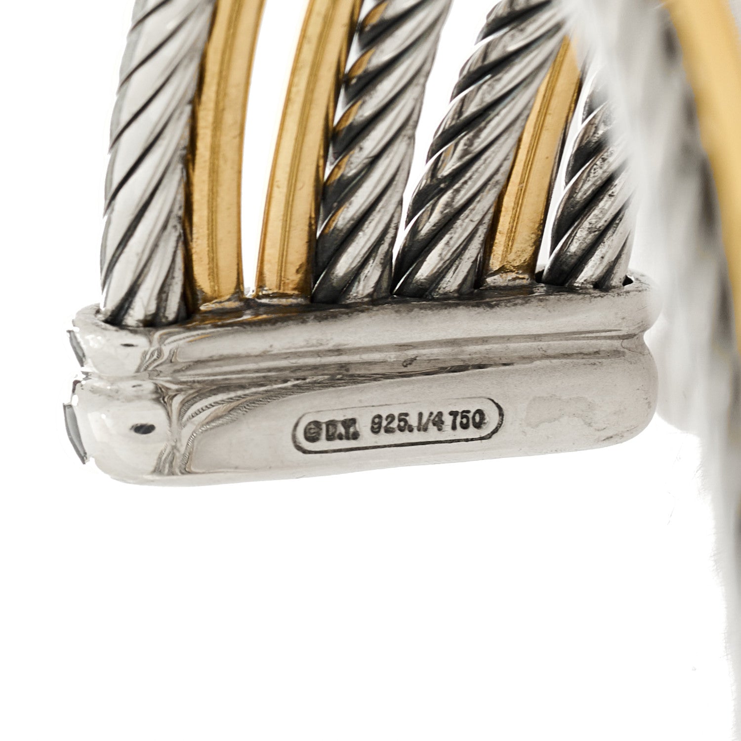 David Yurman Sterling Silver 18K Yellow Gold 21mm Four Row Crossover Cuff Bracelet 3 of 3