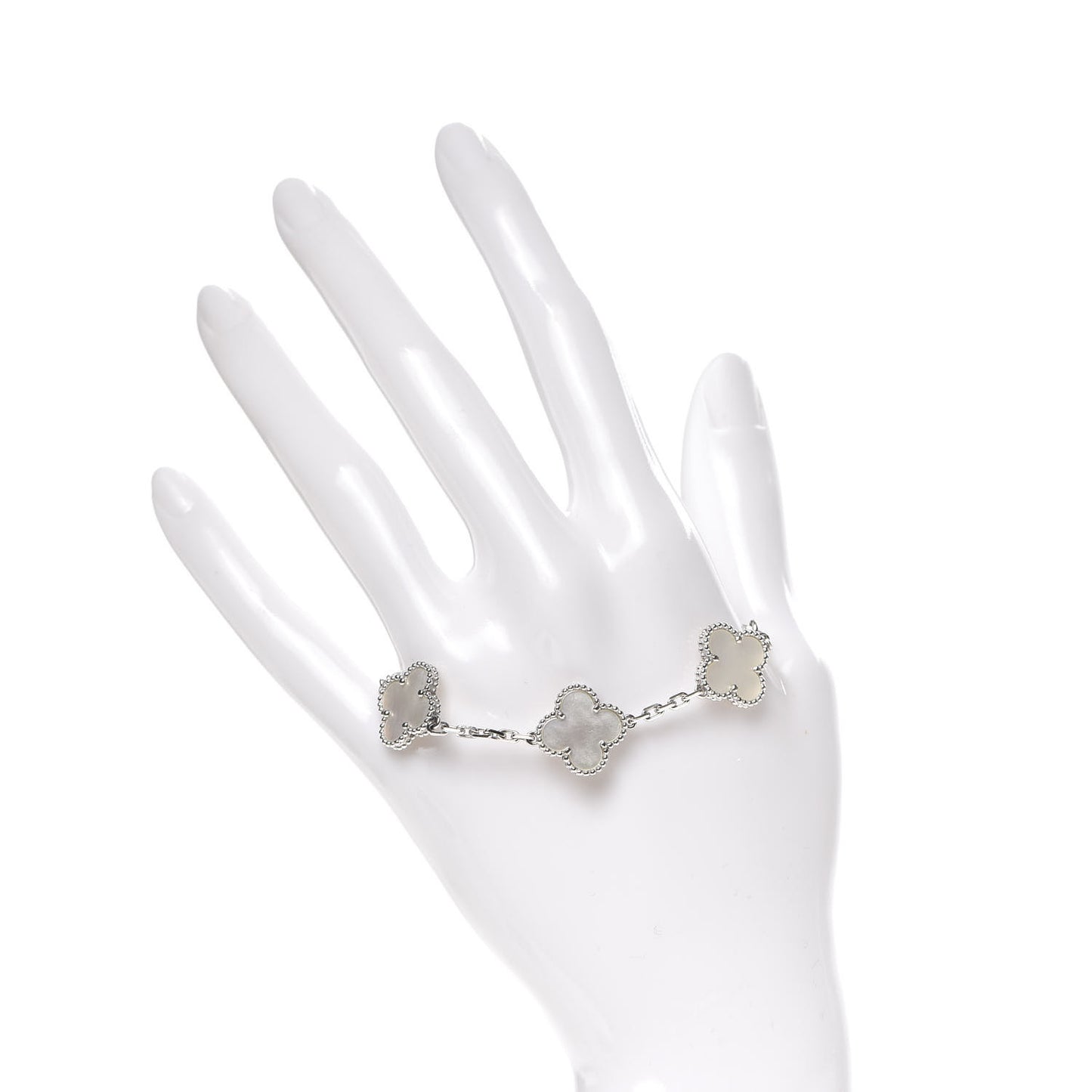 18K White Gold Mother of Pearl 5 Motifs Vintage Alhambra Bracelet