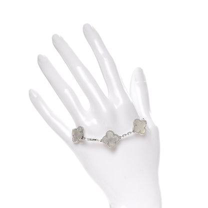 Van Cleef & Arpels 18K White Gold Mother of Pearl 5 Motifs Vintage Alhambra Bracelet 2 of 10