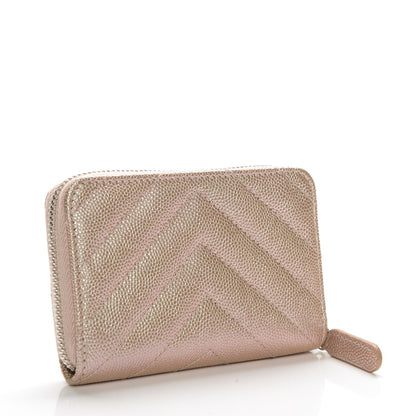 Chanel Metallic Caviar Chevron Quilted Zip Around Coin Purse Light Gold 3 of 7