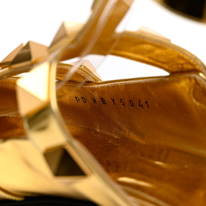 Valentino Garavani Metallic Patent Roman Stud Ankle Strap Flat Mules 41 Antique Brass 6 of 12
