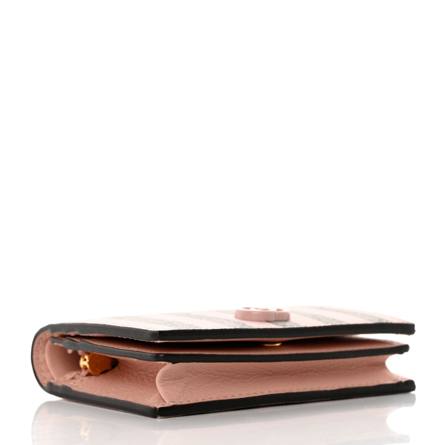 GG Supreme Monogram Vitello Eclipse Enamel Stripes GG Marmont Card Case Wallet Beige Ebony Perfect Pink