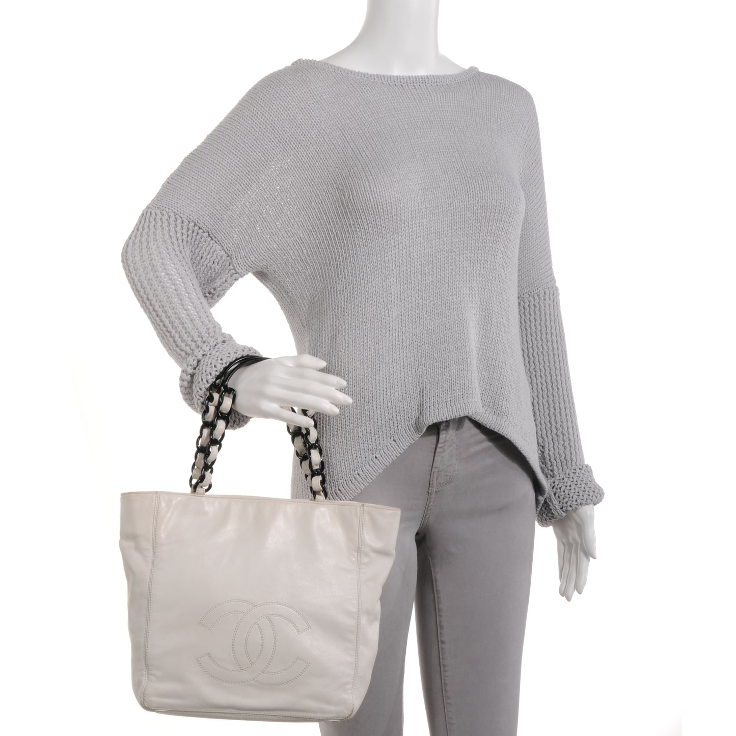 Lambskin Chain CC Small Tote White