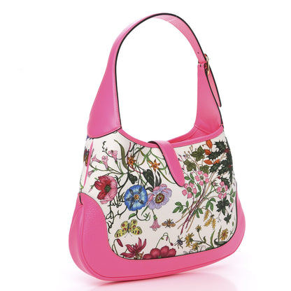 Gucci Canvas Flora Medium Jackie Hobo Fuchsia 3 of 9