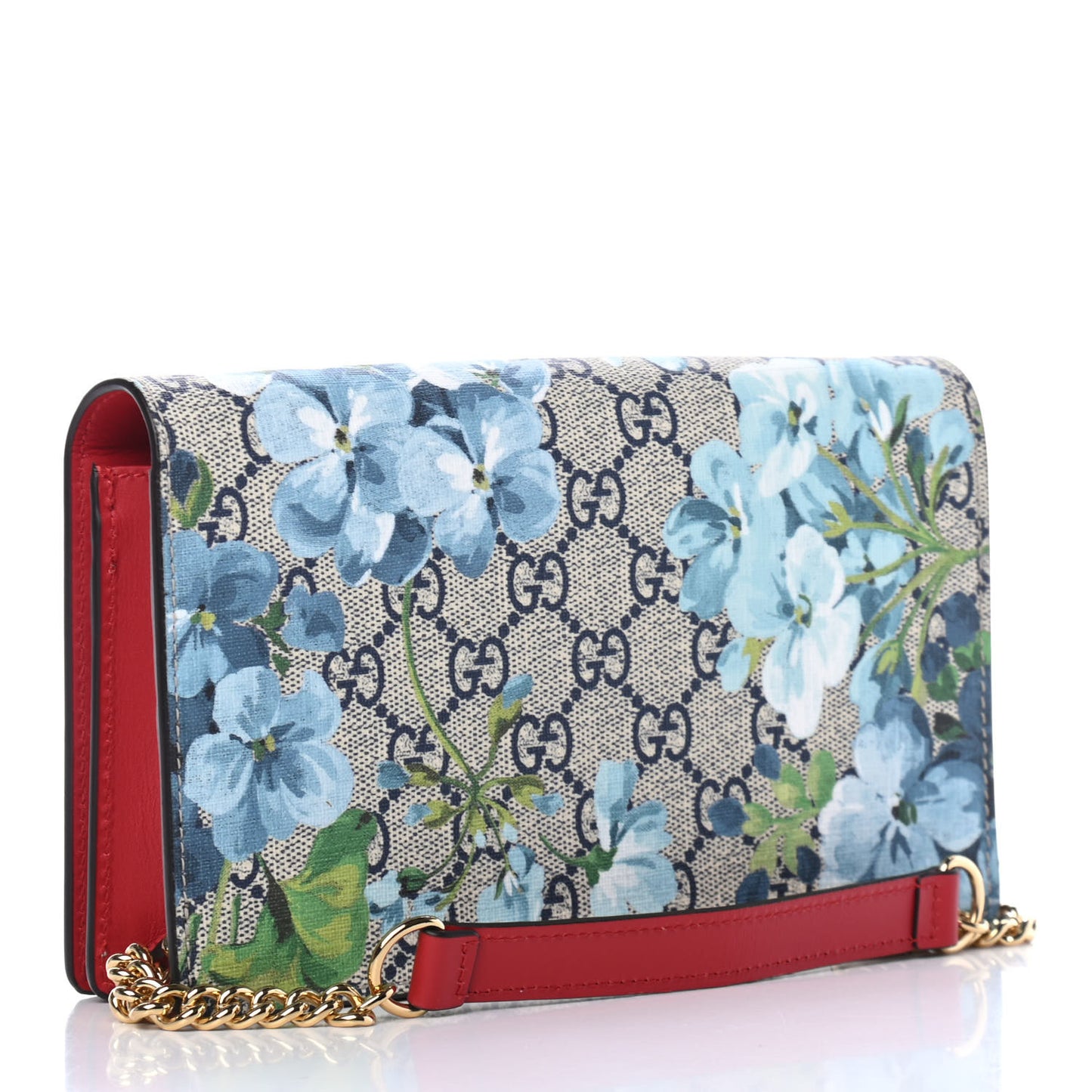 GG Supreme Monogram Blooms Chain Wallet Blue