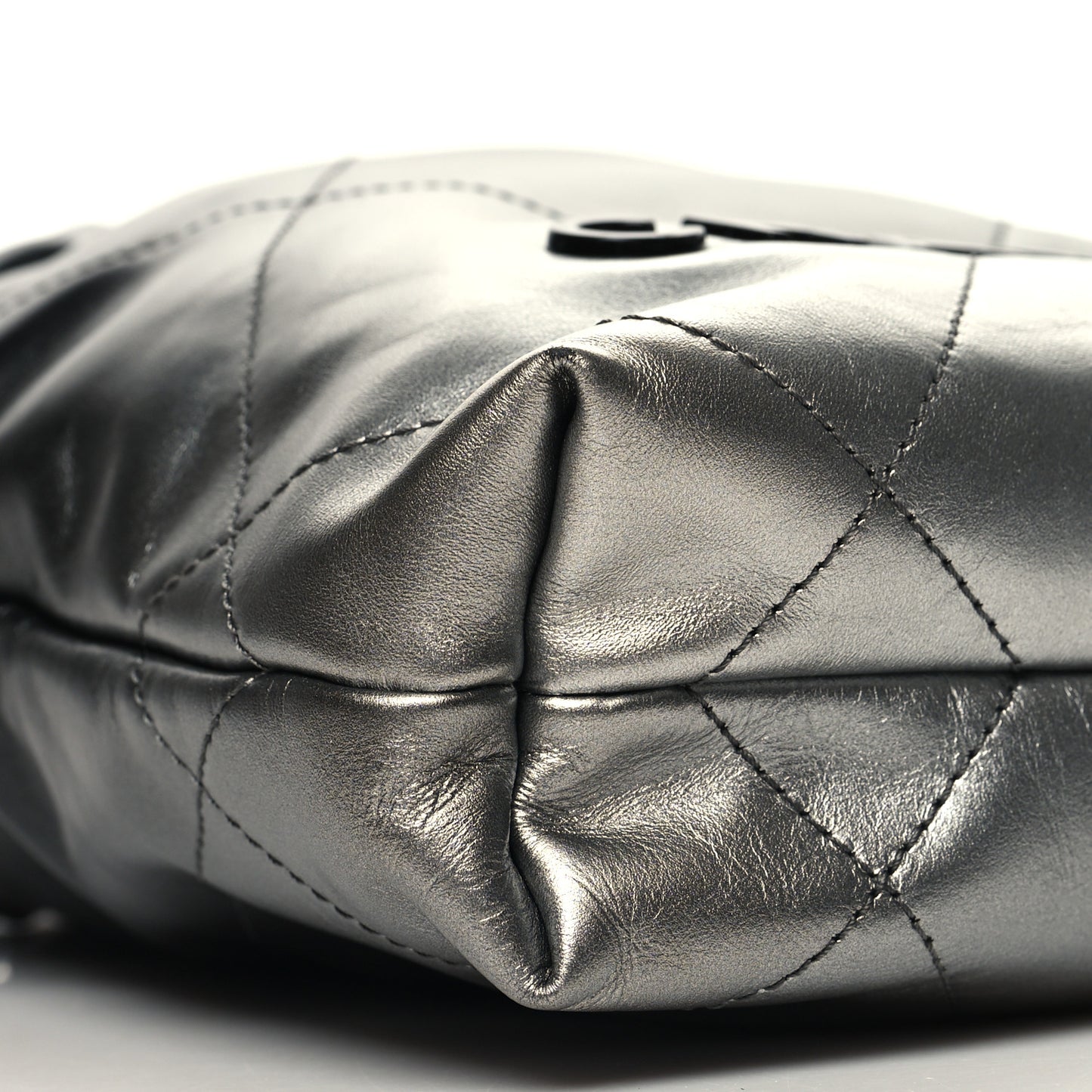 Metallic Shaded Calfskin Quilted Mini Chanel 22 Black Silver