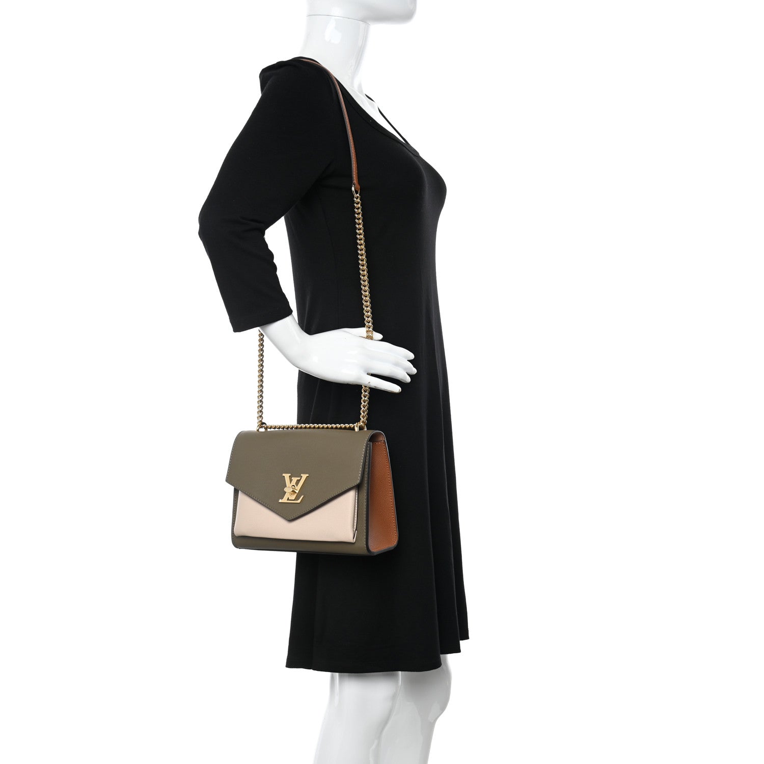 Louis Vuitton Soft Calfskin Mylockme Chain Bag BB Smokey Brown Green 2 of 9