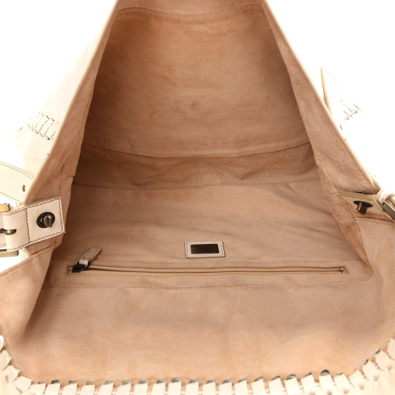Fendi Goatskin Whipstitch Large Convertible Baguette White 4 of 11