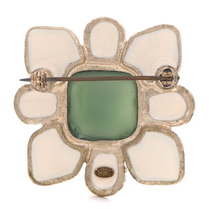 Chanel Gripoix CC Brooch White Green 3 of 6