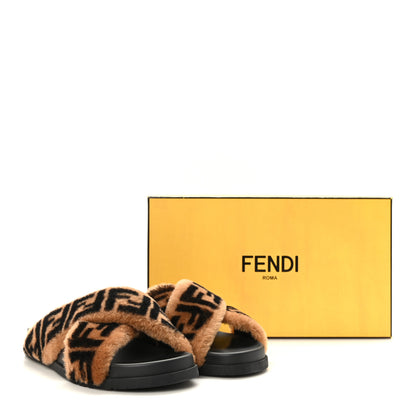 Fendi Shearling FF Fendi Feel Sandals 37 Tobacco Black 8 of 8