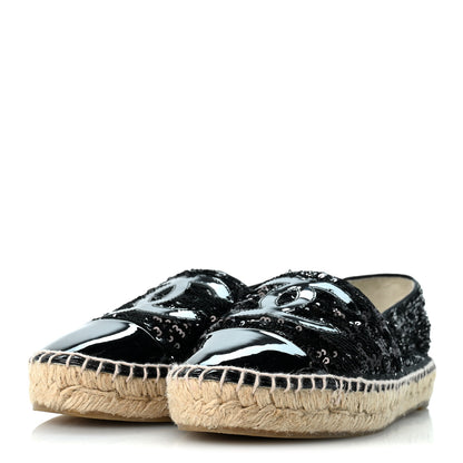 Chanel Patent Sequin CC Espadrilles 38 Black 4 of 10
