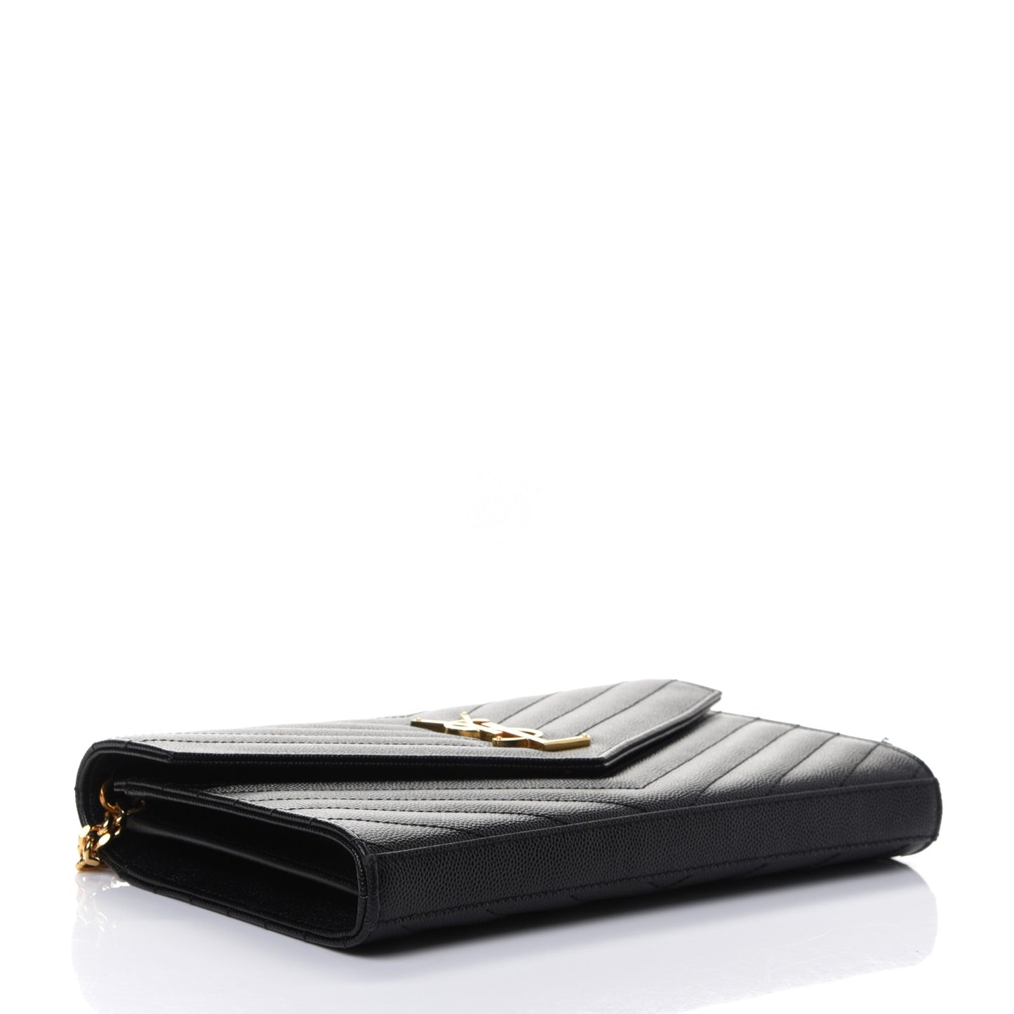 Grain De Poudre Matelasse Chevron Monogram Chain Wallet Black