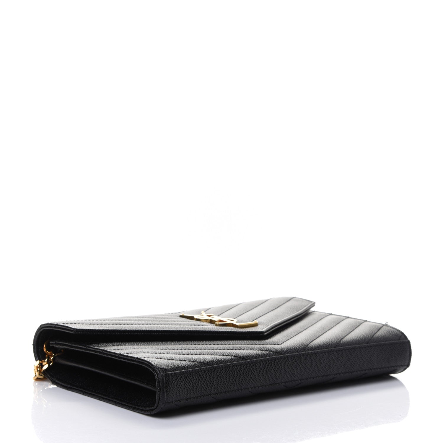Saint Laurent Grain De Poudre Matelasse Chevron Monogram Chain Wallet Black 3 of 4