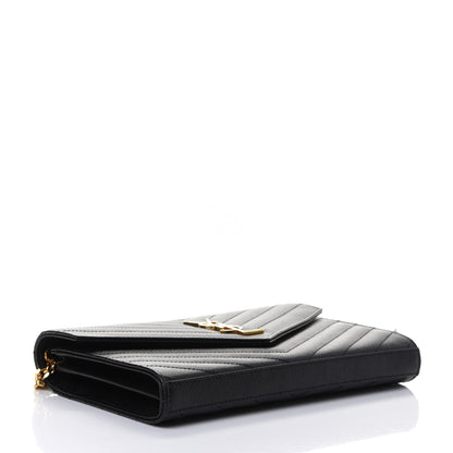 Saint Laurent Grain De Poudre Matelasse Chevron Monogram Chain Wallet Black 3 of 4