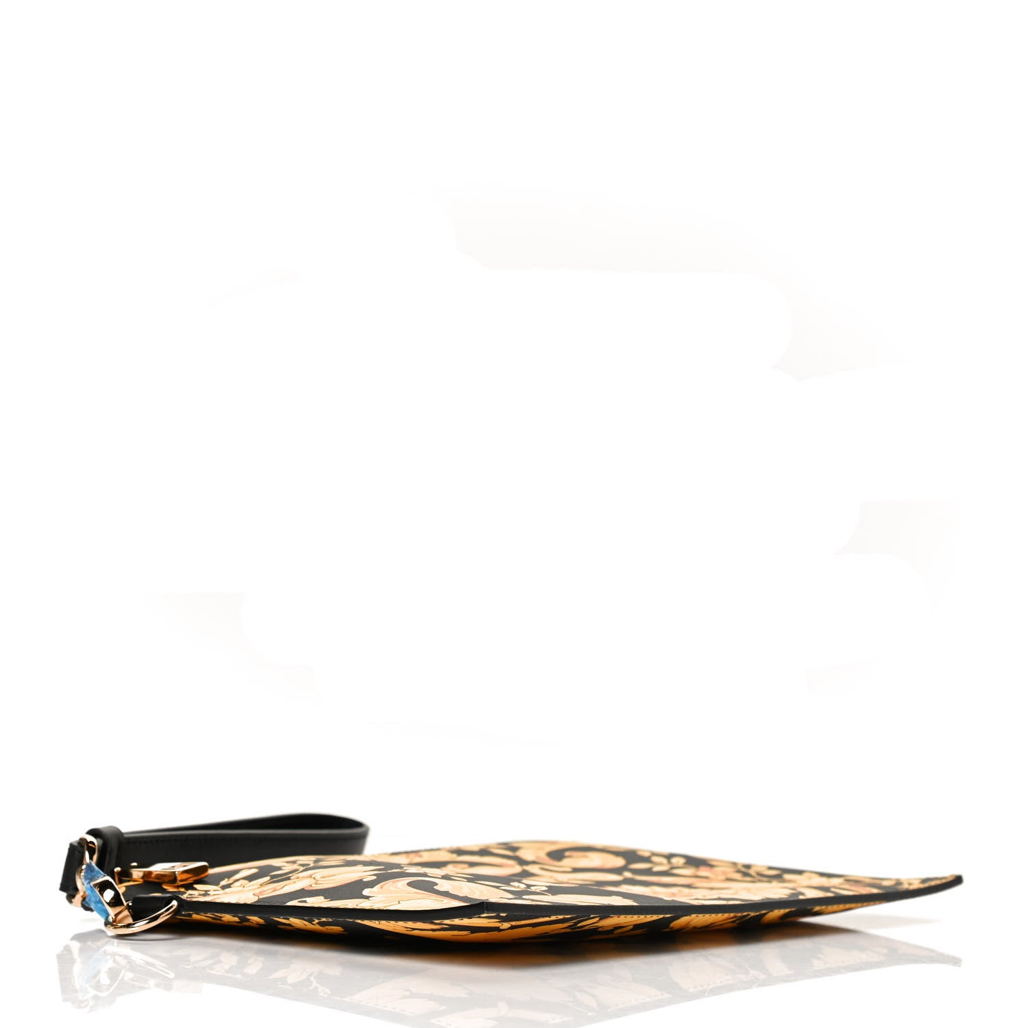 Versace Vitello Baroque Print Wristlet Pouch Black Gold 4 of 8