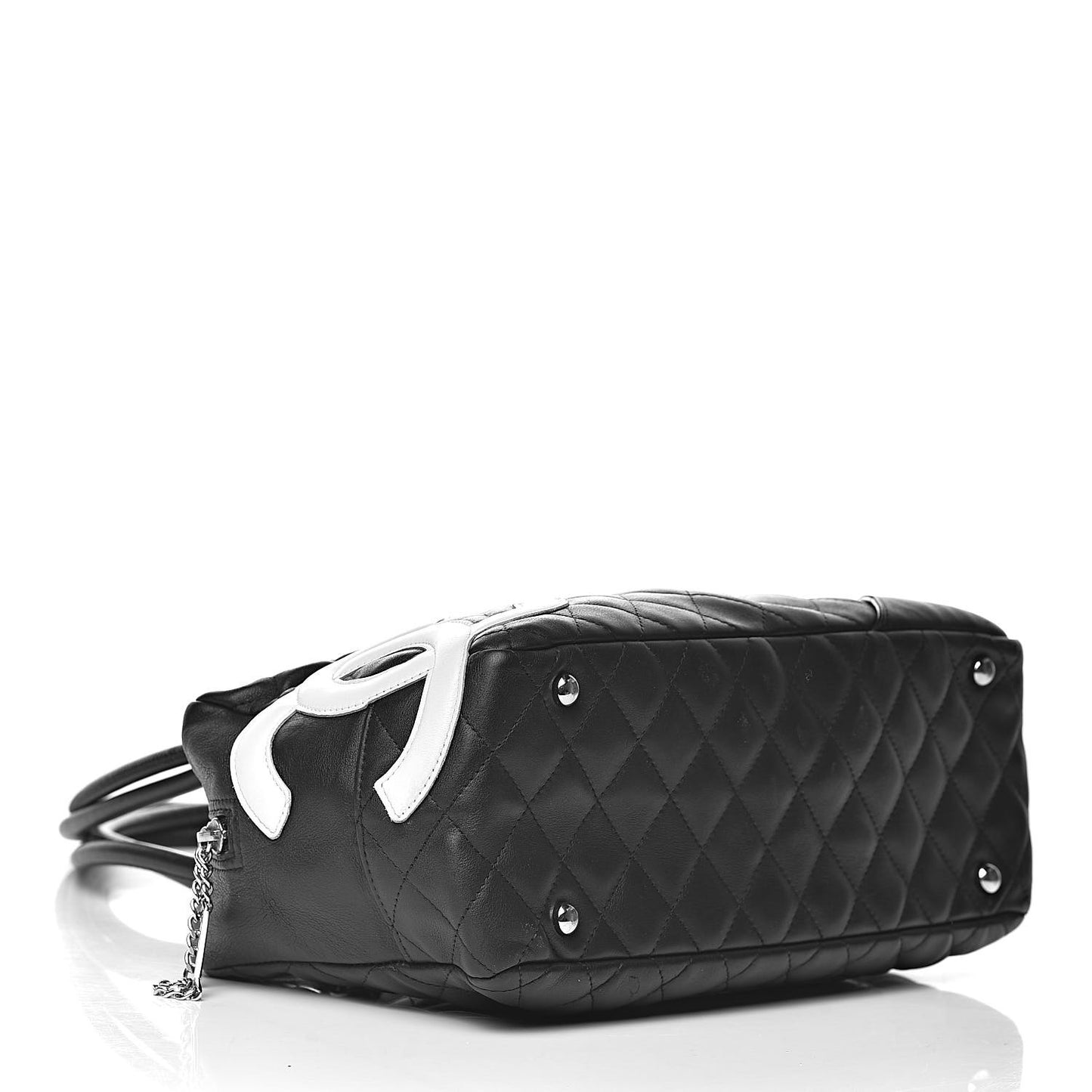 Calfskin Quilted Large Cambon Bowler Black White