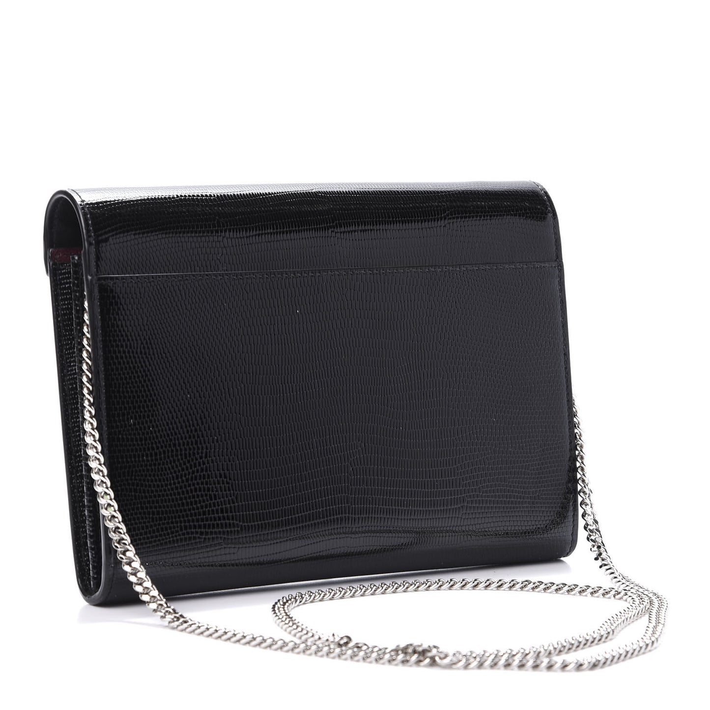 Calfskin Lizard Embossed Monogram Cassandra Chain Wallet Black