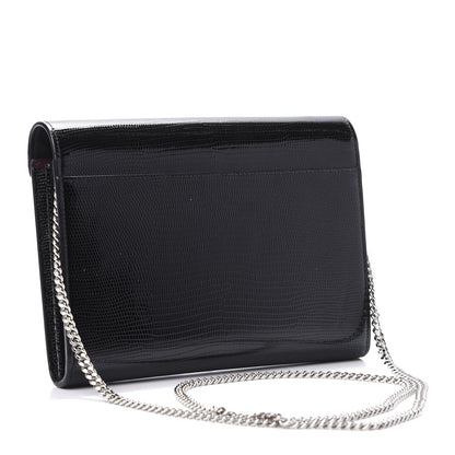 Saint Laurent Calfskin Lizard Embossed Monogram Cassandra Chain Wallet Black 3 of 9