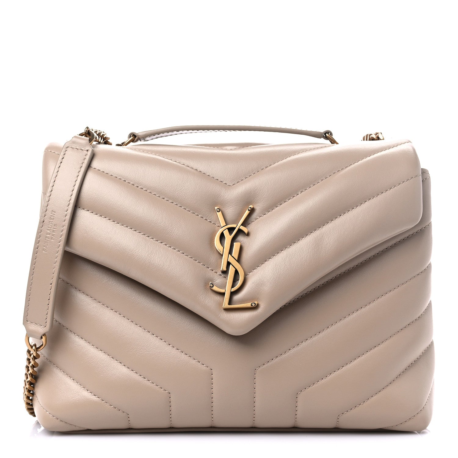 Saint Laurent Calfskin Y Quilted Monogram Small Loulou Chain Satchel Dark Beige 1 of 9
