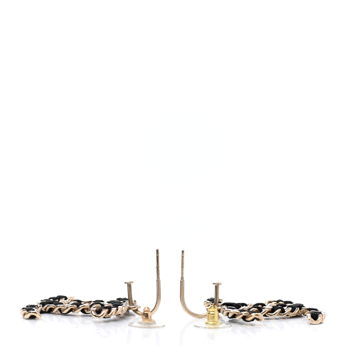 Satin CC Drop Earrings Black Gold