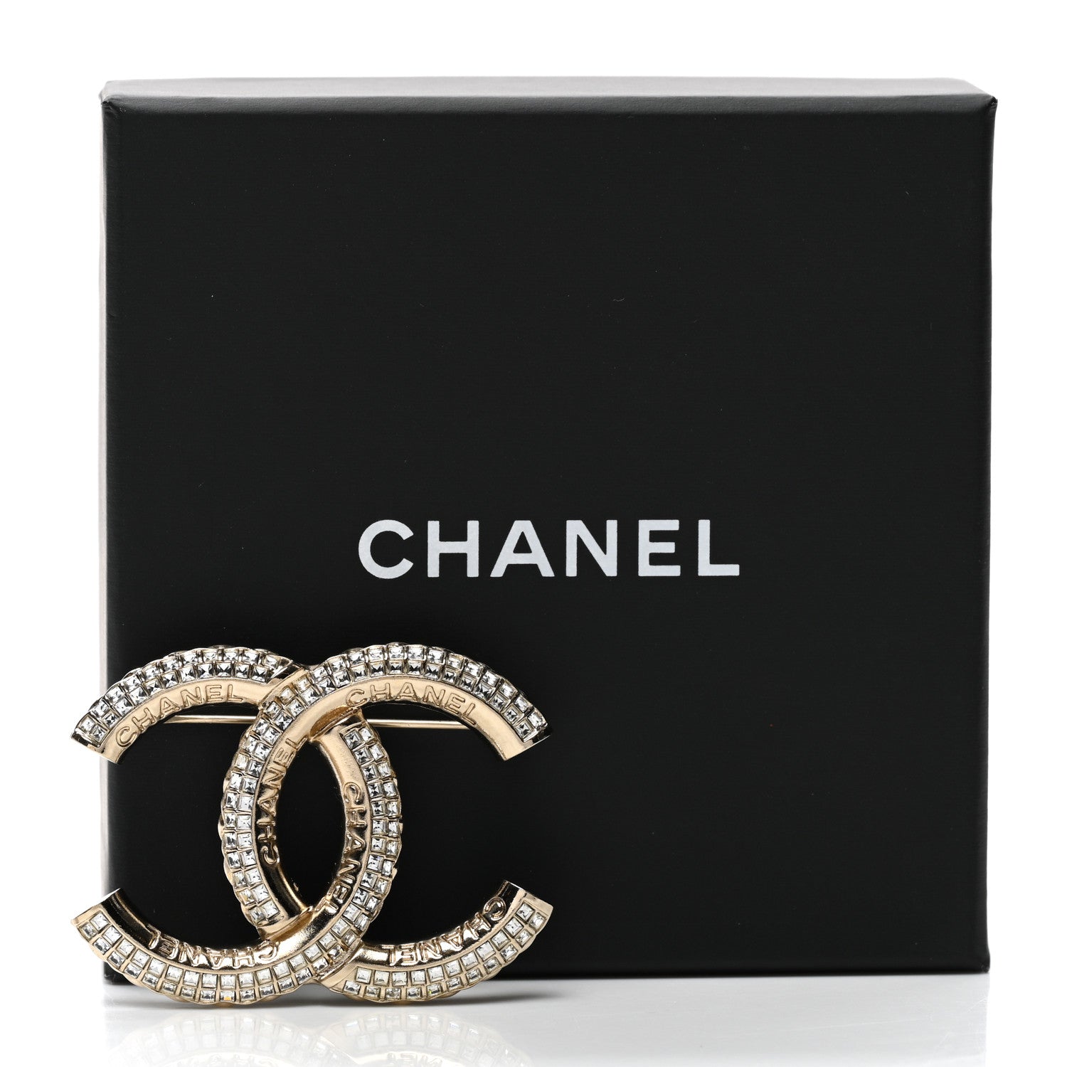 Chanel Metal Crystal Baguette CC Brooch Gold 5 of 5