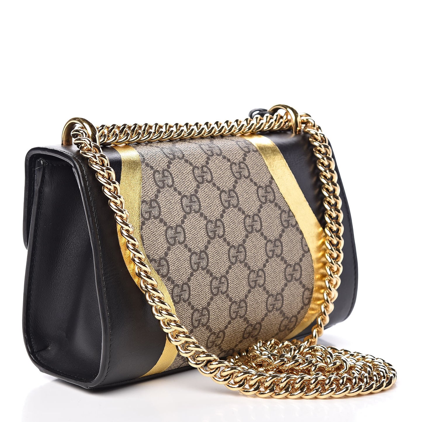 Calfskin GG Supreme Monogram Small Padlock Shoulder Bag Black Gold