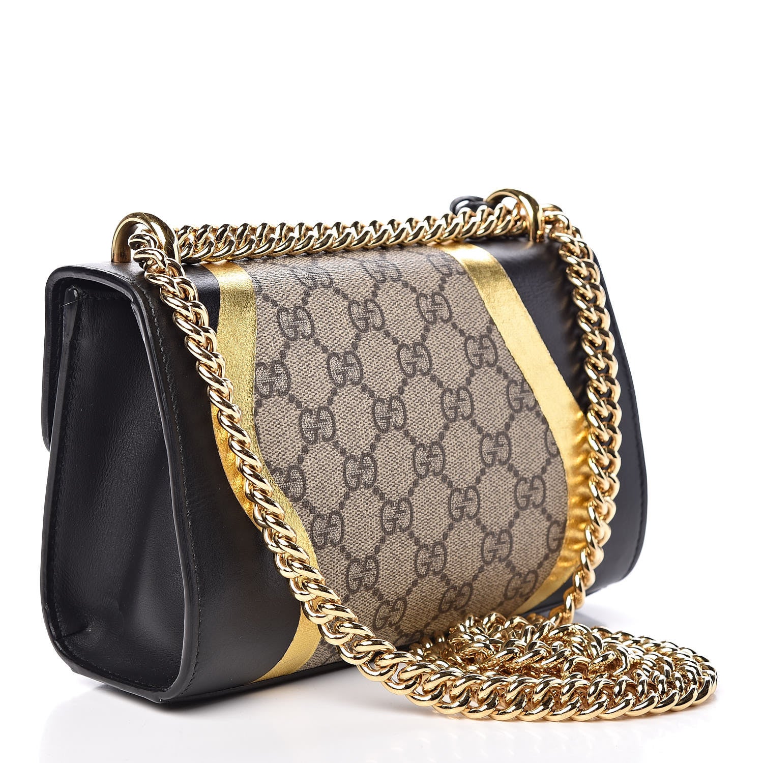Gucci Calfskin GG Supreme Monogram Small Padlock Shoulder Bag Black Gold 3 of 19