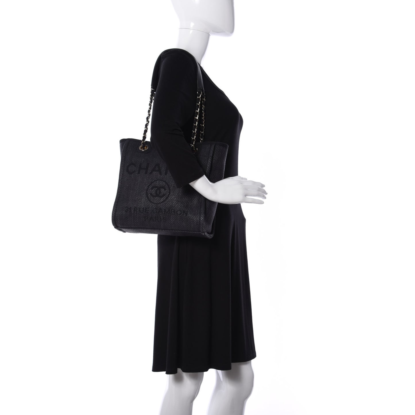 Mixed Fibers Calfskin Mini Deauville Tote Black