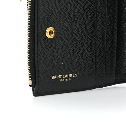 Saint Laurent Grain De Poudre Matelasse Chevron Monogram Zipped Card Case Black 6 of 10