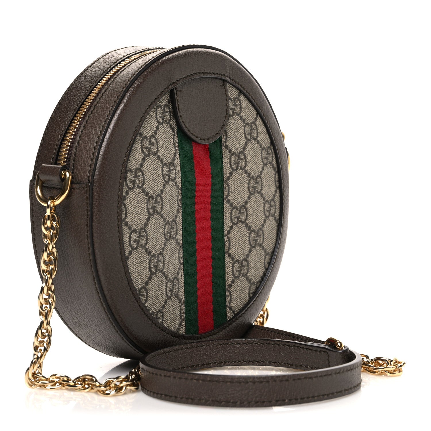 Gucci GG Supreme Monogram Web Mini Ophidia Round Shoulder Bag Brown 3 of 10
