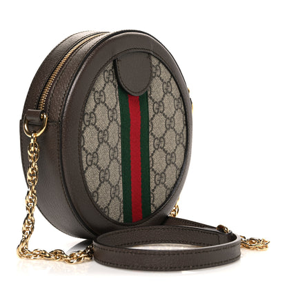 Gucci GG Supreme Monogram Web Mini Ophidia Round Shoulder Bag Brown 3 of 10