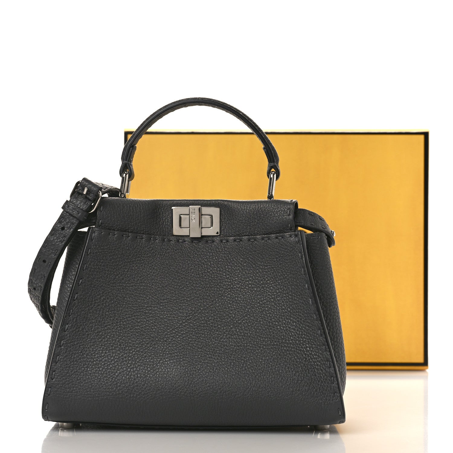 Fendi Cuoio Romano Selleria Bi-Color Mini Peekaboo Iconic Satchel Asfalto Latte 9 of 9
