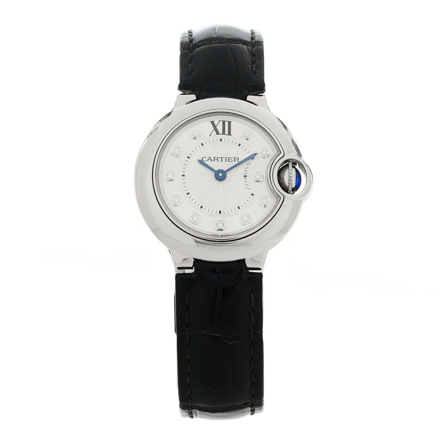 Stainless Steel Alligator Diamond 28mm Ballon Bleu De Cartier Quartz Watch